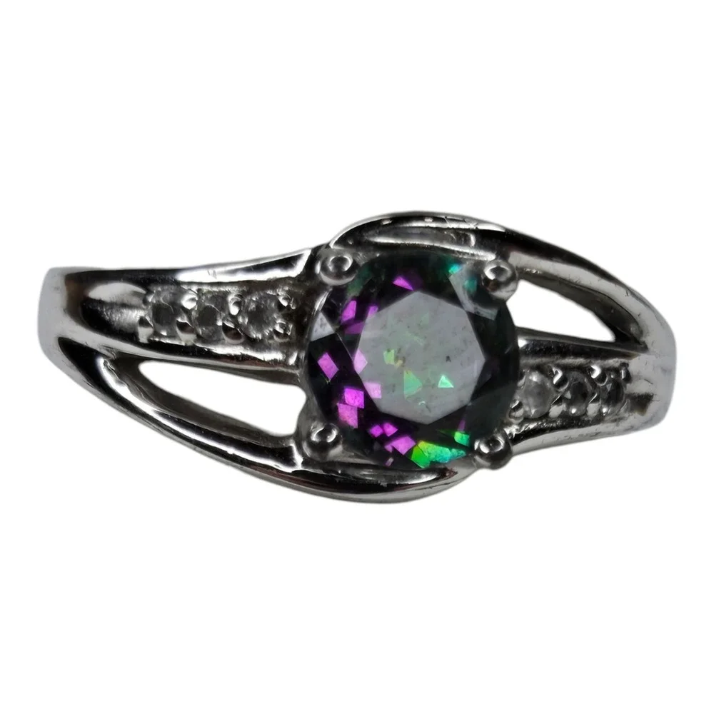 BGE Ring Sterling Silver 925 Size 6.5 Multicolor Mystic Topaz Bypass Band